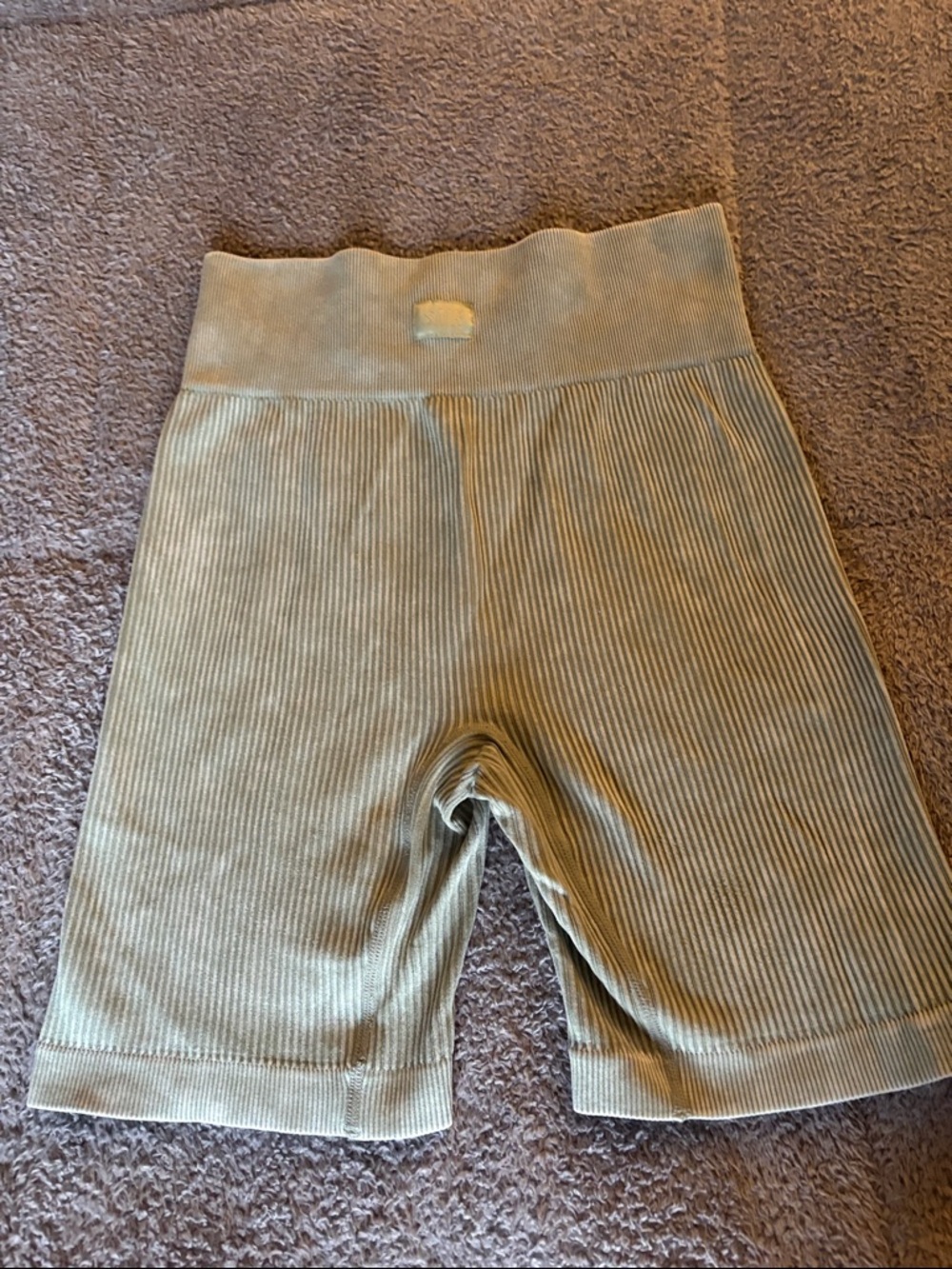 Women medium Ribbed High-Waist Bike Shorts in Light Olive from Charlotte Russe
